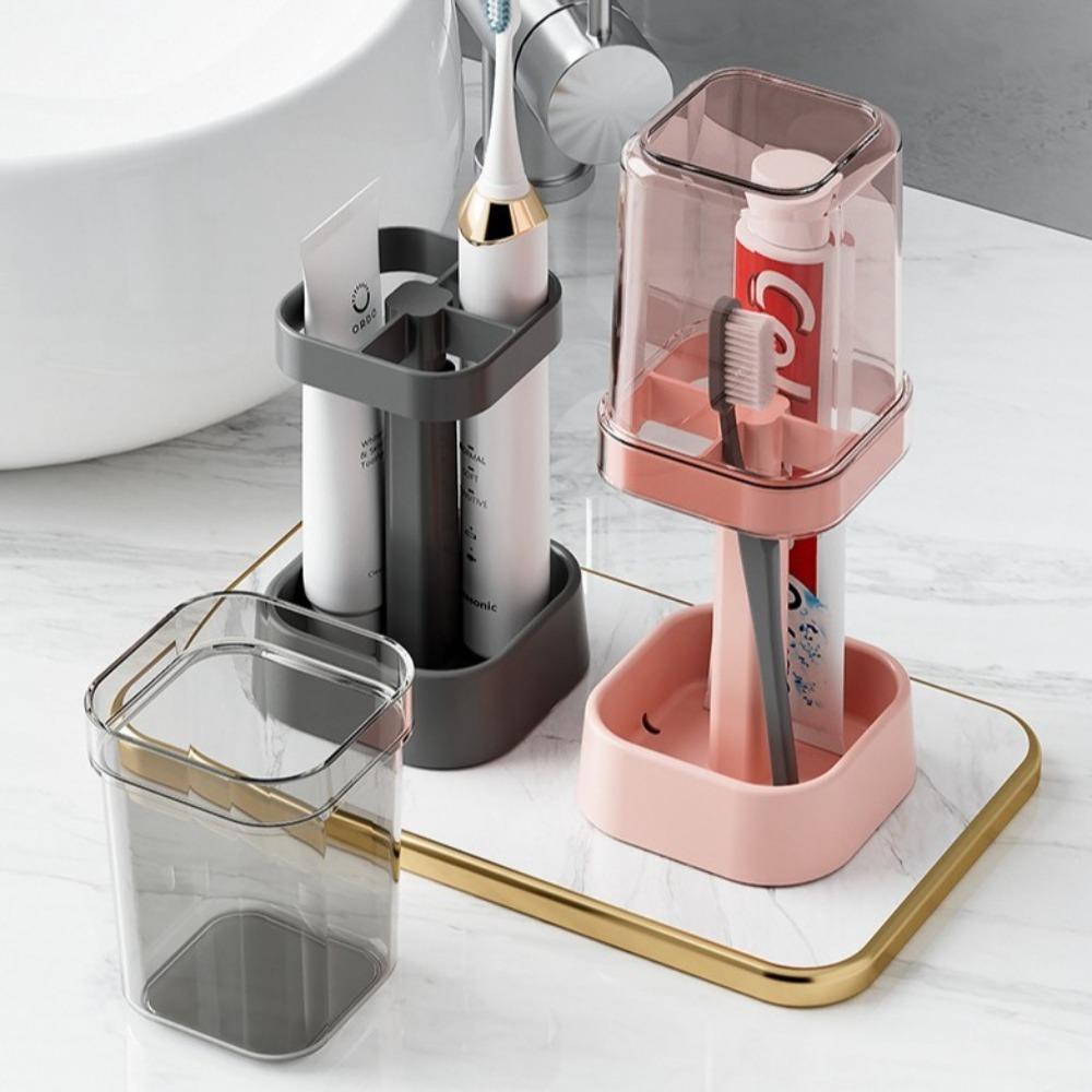Adjustable Height Toothbrush Holder Dust Drainage Storage Box Toothbrush Organizer Bathroom