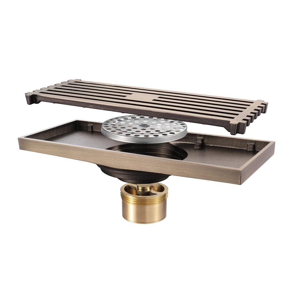 Antique 20CM Rectangular Shower Floor Drain Bathroom Large Displacement Shower Anti-odor Toilet Floor Drain