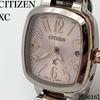 Б/у Рабочий элемент Рабочий элемент Citizen Watch Женские Кварцевые ES8014-54W Cross Sea xC Eco Drive Радиочасы Квадратные Розовый циферблат Дата Серебристый Розовое золото