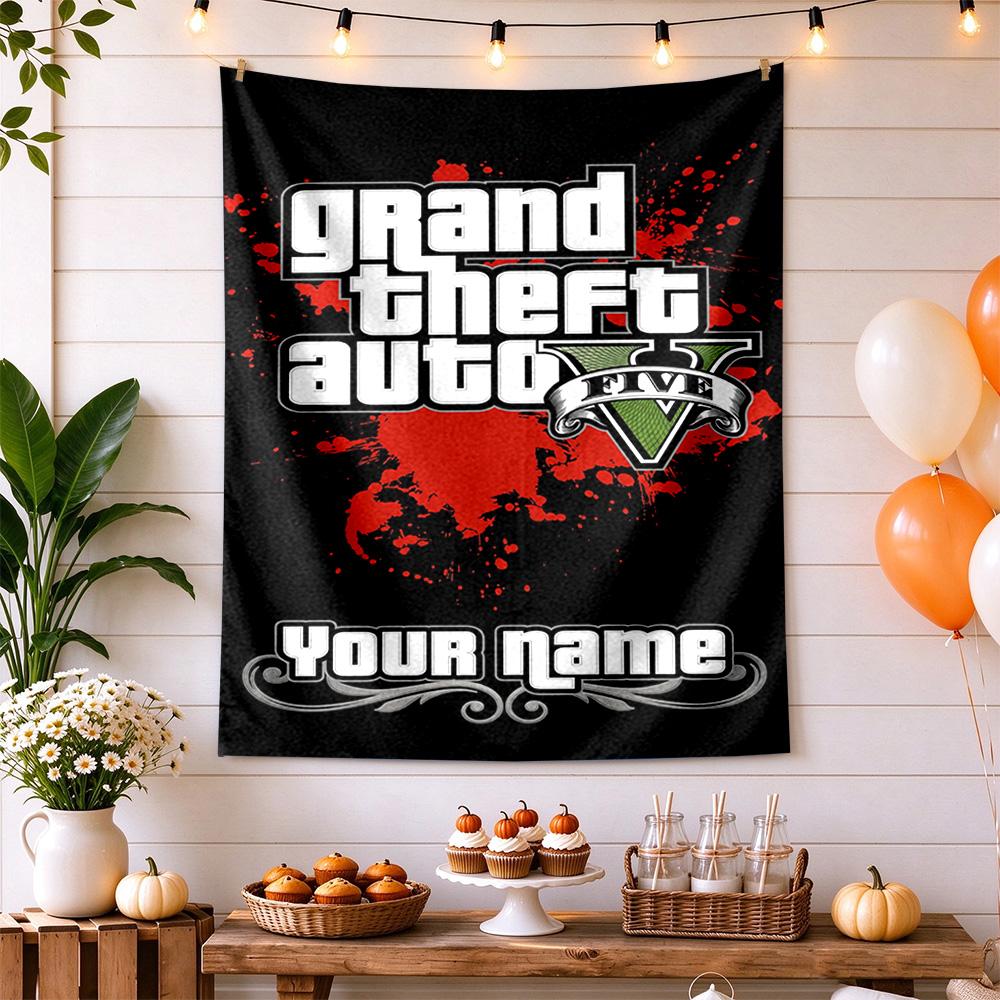 Gta Personalized Text Tapestry Boho Wall Hanging Non-Fading Color Ideal for Camping Ideal for All Seasons Perfect Gift for Relatives and Friends