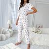 Women's Cherry Print Pajama Set Short Sleeve Button Front Top Long Pants Sleepwear Set