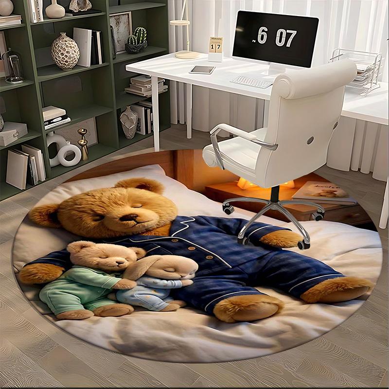 1pc Anime Design Round Carpet - Cute Teddy Bear and Bunny Print Chair Mat for Office, Home Decor, Living Room, Bedroom, Game Room Decoration.D003
