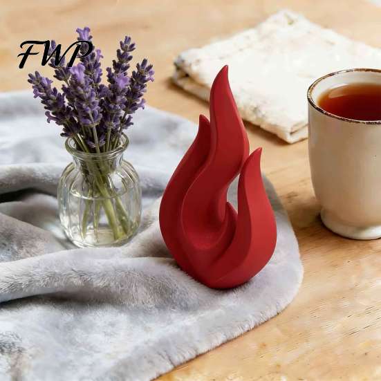 Stylish Desktop Decor 3D Printed Flame Sculpture, Matte Red Hollow Statue, Ornament Minimalist Art for Office Home Design Sculpture