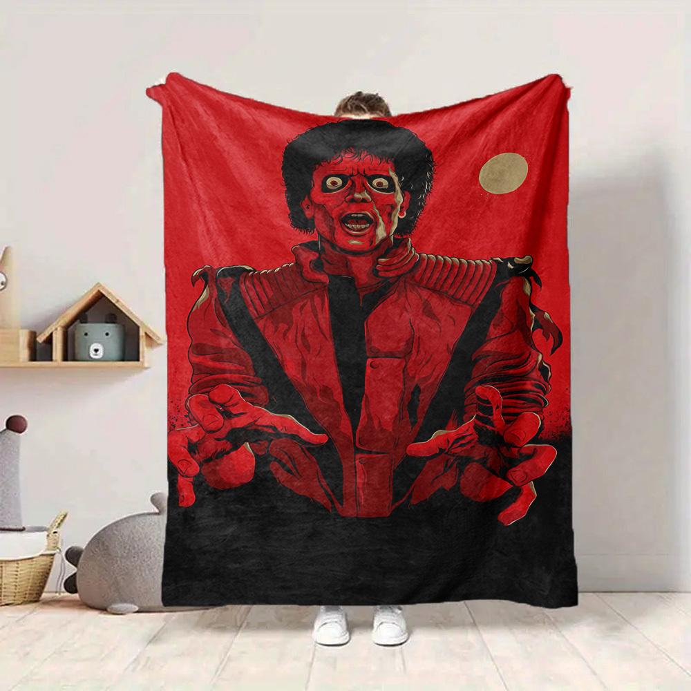 1pc Thriller, Red Jacket Blanket Lightweight Flannel Blanket Throw Blanket For Sofa, Bed, Travel, Camping, Livingroom, Office, Couch