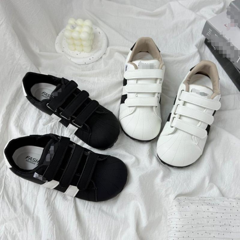 Autumn Leather Women's New Velcro Little White Shoes Small Thick-soled Big Head Sports and Leisure Shoes