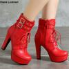 Женские ботильоны на платформе со шнуровкой на высоком каблуке короткие женские ботинки с пряжкой осень-зима красные желтые белые сексуальные туфли большого размера 49 50