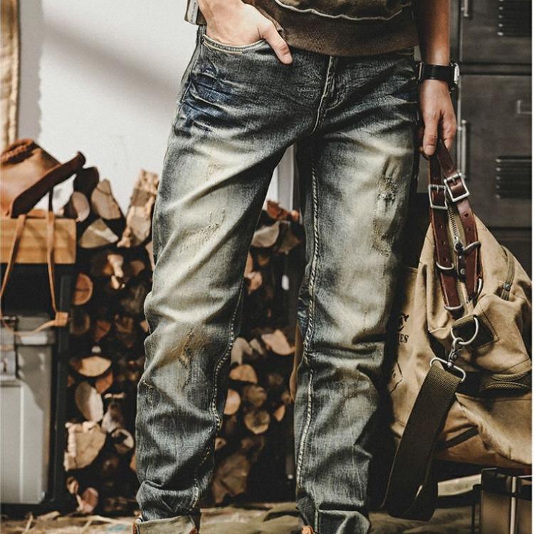 American Heavy Retro Jeans Men's Straight Overalls Men's Trendy Brand Casual Trousers