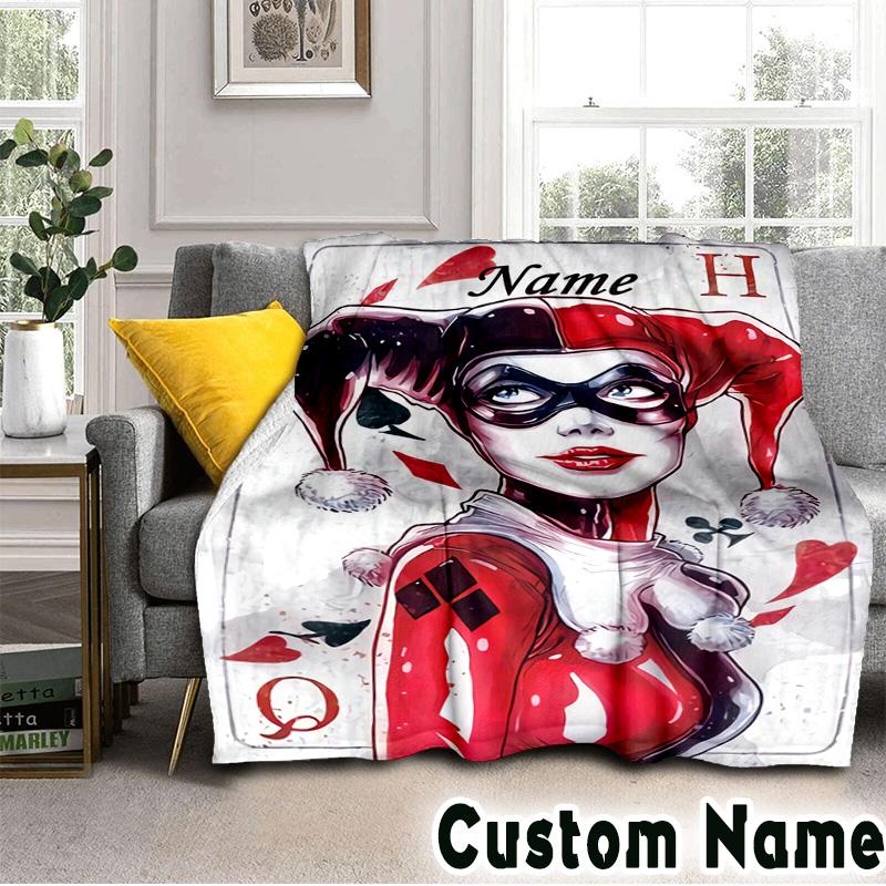 Custom Name Harley Card Throws Blanket Flannel Blankets for Couch Bed Gifts for Men Women Picnic blanket Christmas fan gifts