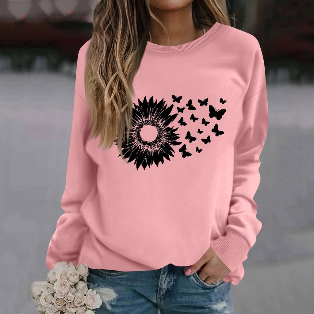 Женская модная повседневная толстовка с длинным рукавом и круглым вырезом с принтом