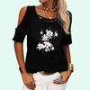 Женская повседневная футболка с коротким рукавом, летняя мода, топ с открытыми плечами, футболка с круглым вырезом и цветочным принтом, пуловер, женская футболка