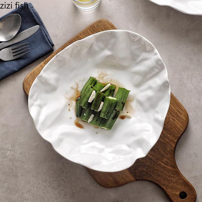 Складчатая текстура Керамическая салатная тарелка Однотонная нестандартная десертная тарелка Овощная тарелка Тарелки для сашими Креативная посуда для ресторана