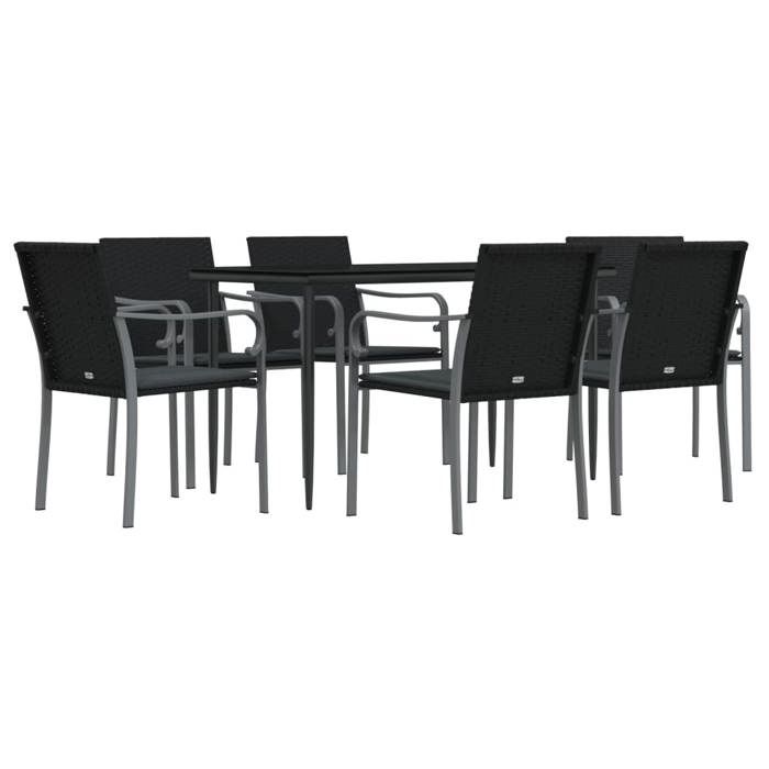 VidaXL Garden Dining Set 7 Pcs Cushions Wicker Steel, Dining Set, Outdoor Dining Set, 3186948