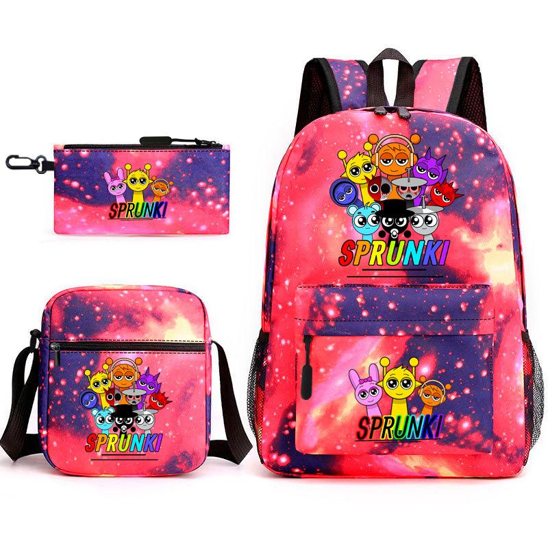 Rhythm Box Game Merchandise Student Bag Sprunki Cartoon Starry Sky Backpack Leisure Bag 3-piece Set D