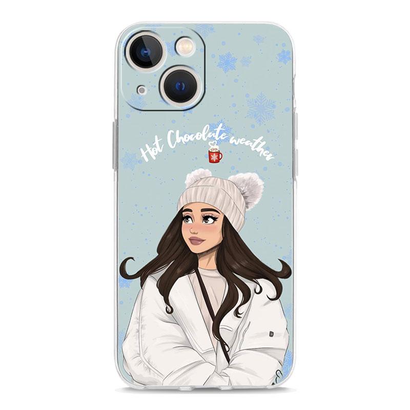 Christmas Art Girls Coffee Transparent Phone Case For iPhone 15 14 13 12 11 Pro Max XS X XR SE 7 8 Plus TPU Lens Protect Cover