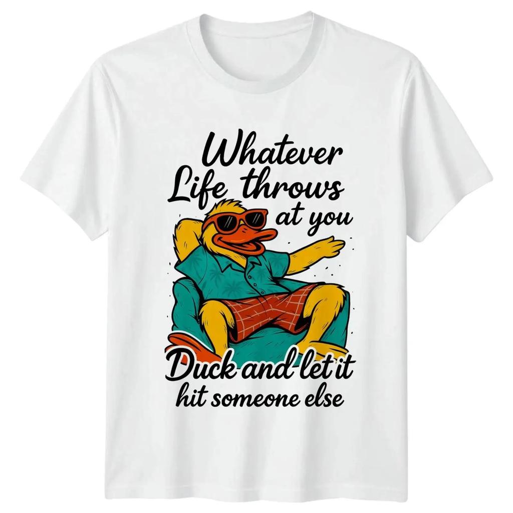 Whatever Life Throws At You T Shirt Duck Lover Animal Humor vintage Washed designer clothes Casual Soft Comfortable Stylish
