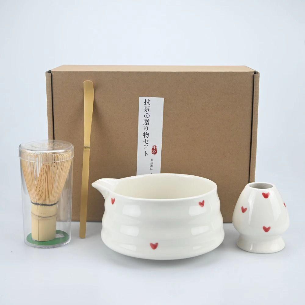 4/5/6 PCS Bamboo Whisk Heart-Shaped Matcha Bowl Strainer Mesh Matcha Whisk Set Tea Preparation