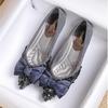 Модные роскошные женские туфли-лодочки с блестящим бантом, сексуальные туфли с острым носком и тонким низким каблуком для женщин, осенние элегантные туфли Мэри Джейн на каблуках
