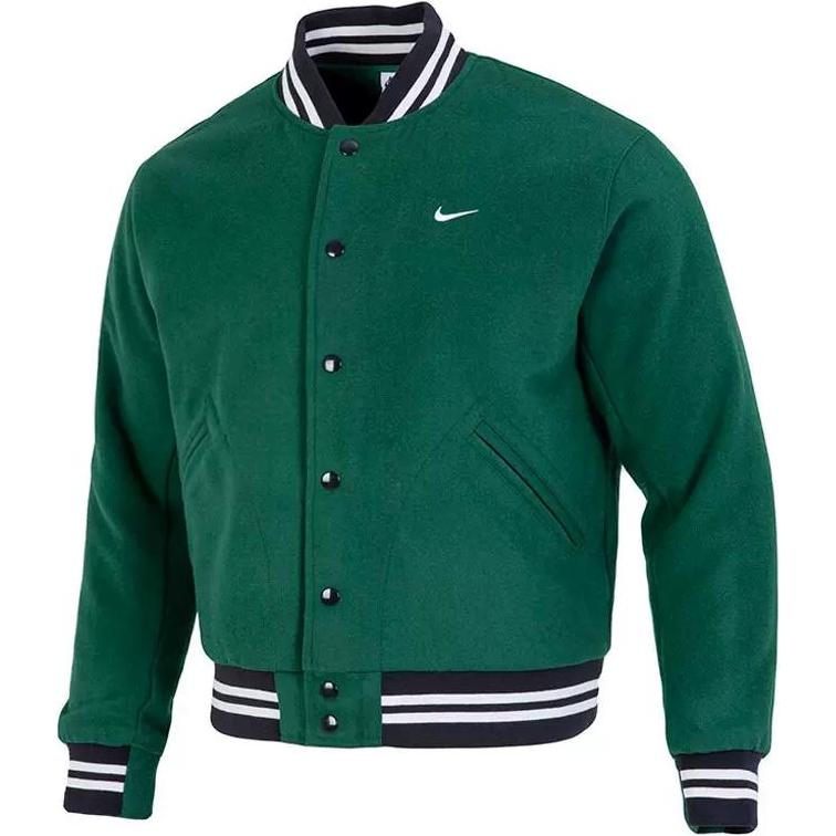 Nike Однобортная бейсбольная куртка в полоску с логотипом, мужская верхняя одежда, зеленая DQ5011-341
