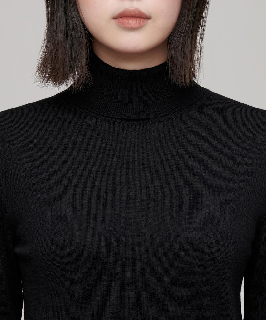 MUSINSA STANDARD WOMAN Women'S Merino Wool Blend High-Gauge Turtleneck Knit [Black]