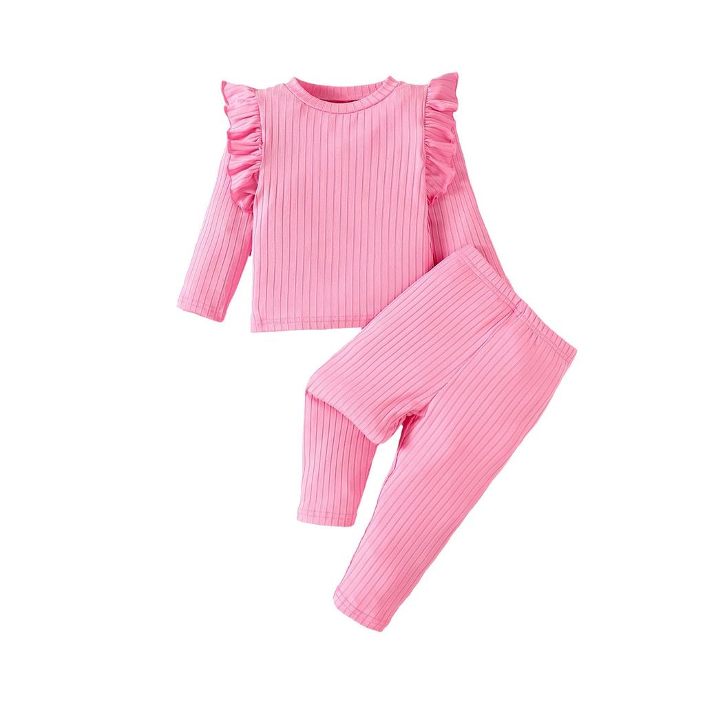 Girls' Solid Pajama Set - Long Sleeve Top & Pants
