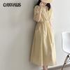 Vintage V-neck Pleated Dress Summer Women's Temperament Tie Waist Mid-length Dress