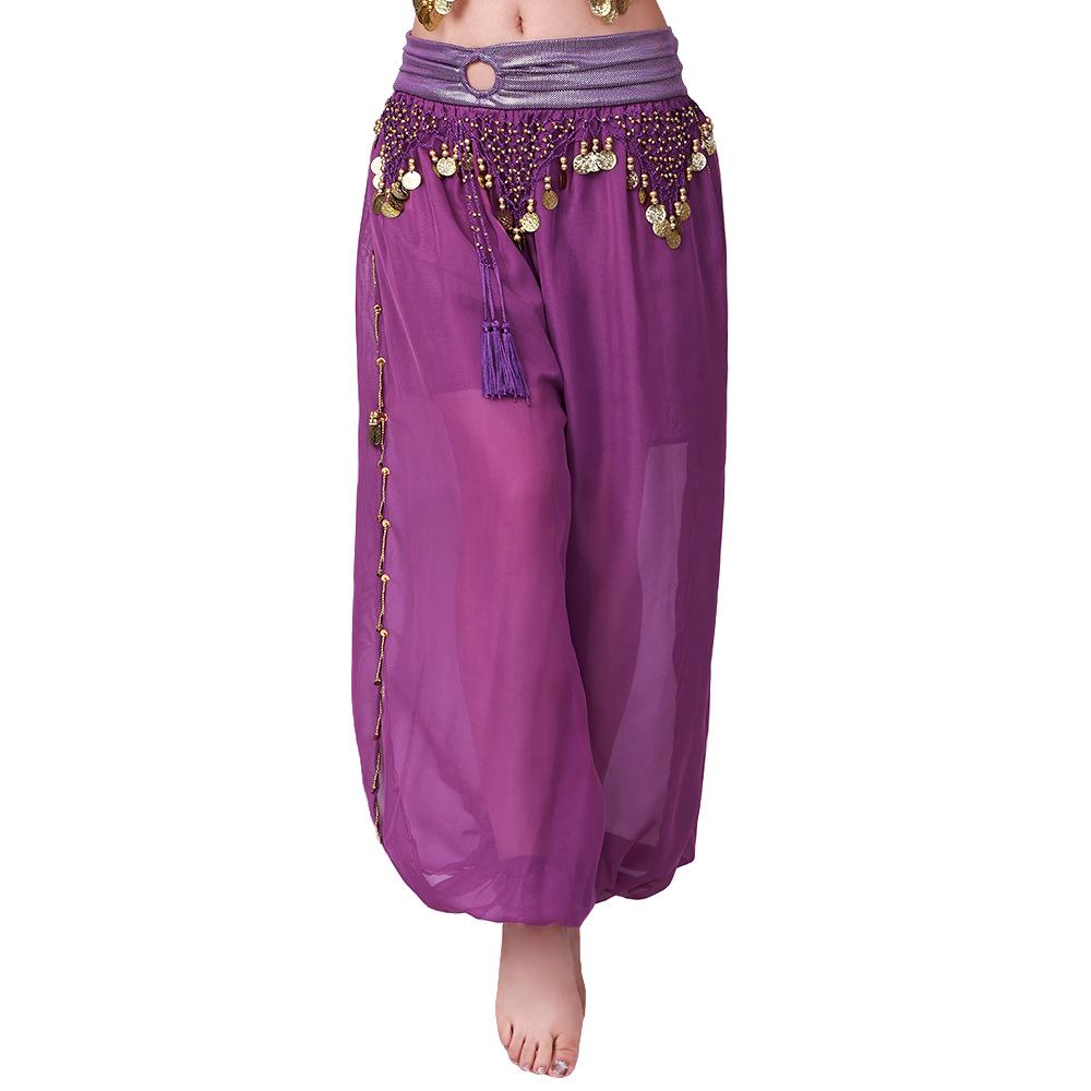 Костюм для танца живота, длинные штаны с пайетками, танцевальный костюм для выступлений, шифоновые шаровары