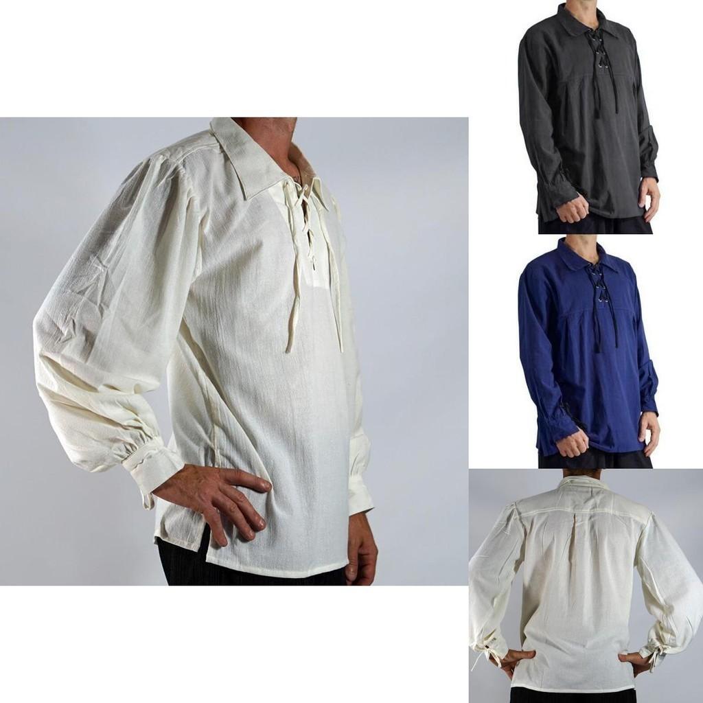 Мужская крестьянская пиратская рубашка эпохи Возрождения со шнуровкой и свободного кроя для косплея