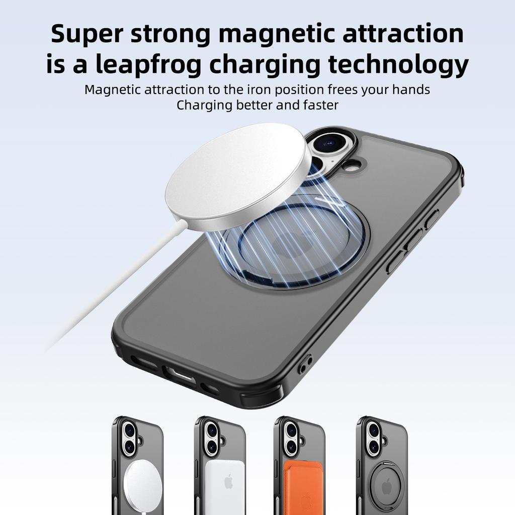 For iPhone 16 Case Compatible with MagSafe Ring Kickstand TPU+PC Back Cover