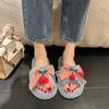 Fashion 2024 Winter New Women's Home Solid Color Bow Cherry Decorated Fluffy Furry Cotton Slippers