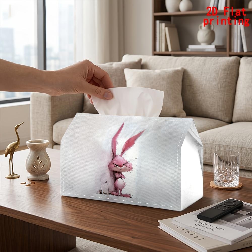 2D Flat 1pc, Tissue Box. Pink Rabbit Leaning Against The Wall Pattern Napkin Dispenser, Reusable, Daily Desktop Tissue Organizer, Suitable for Kitchen