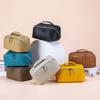 Leather Portable Makeup Bag, Large-capacity Simple Style Hand-held Toiletry Bag, Genuine Leather Travel Storage Bag
