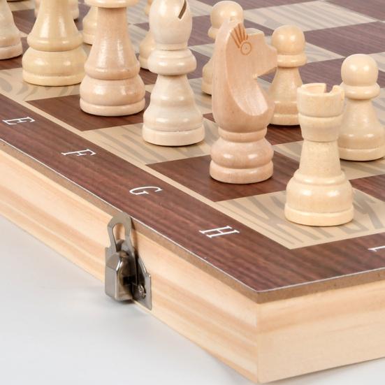 1 Set 3-In-1 Chess Board Game Wooden Chess Checker Backgammon Game Foldable Portable