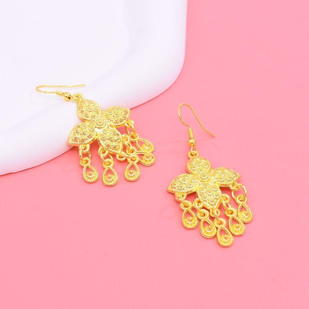 Ethnic Gold Plated Jewelry Set Thai Women Jewelry Suit Light Luxury Necklace Earrings Set Women