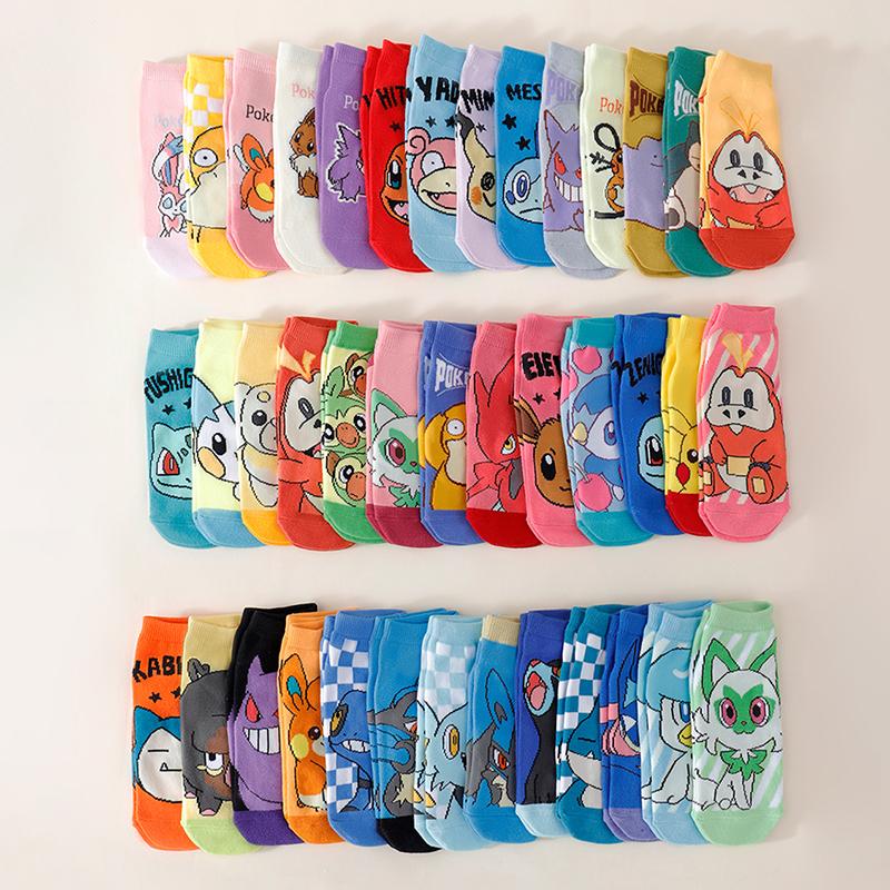 8/16 Pairs Random Combination Fun Pok É Mon Family Cartoon Anime Pattern Men's Crew Socks Outdoor Casual Couple Short Socks
