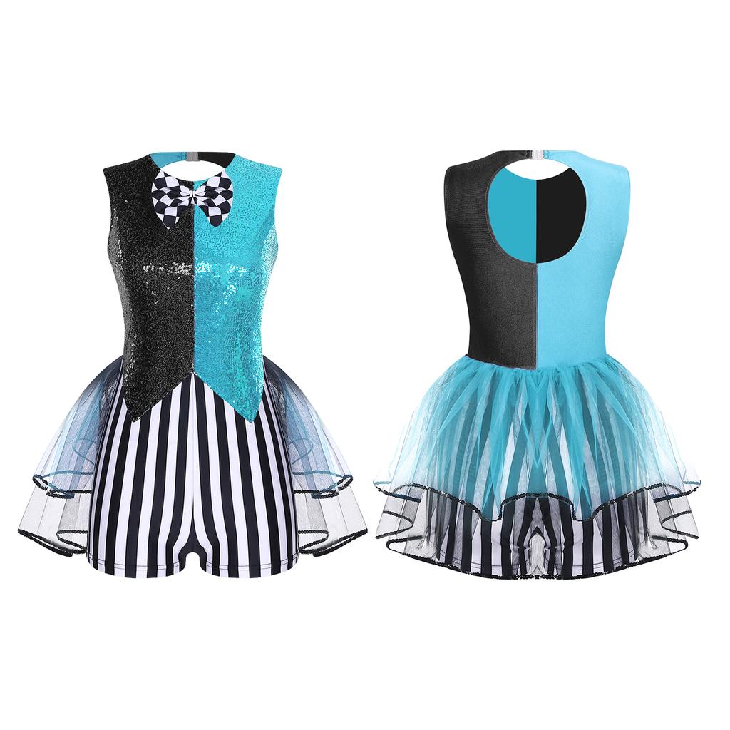 Женский комбинезон Mad Cosplay S-3XL Color Blocking С пайетками Полосатый Пэчворк Клетка Галстук-бабочка Многоярусный Тюлевая отделка Вырез Комбинезон для Хэллоуина