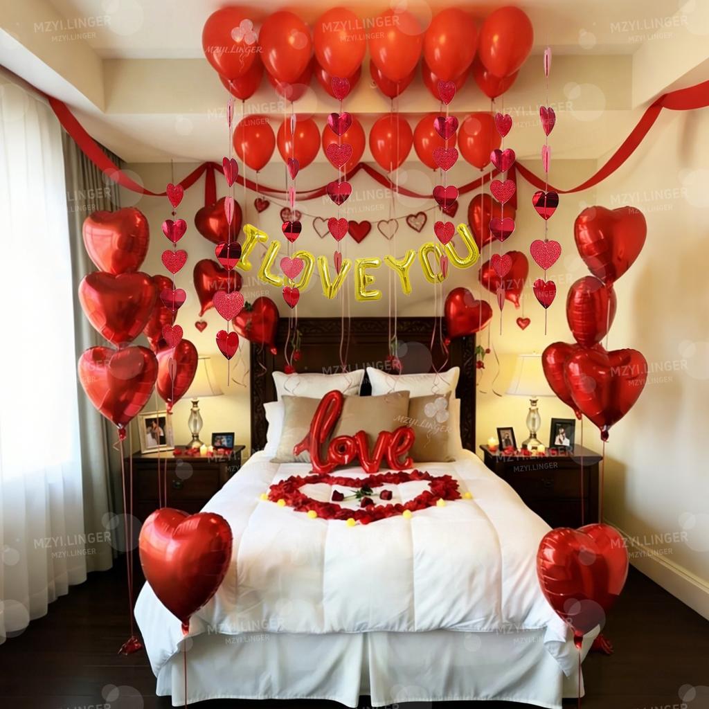 Золотой набор шаров с буквами ILOVEYOU, подвеска-сердце, красный шар-сердце для Дня святого Валентина, предложения, свадьбы, дня рождения