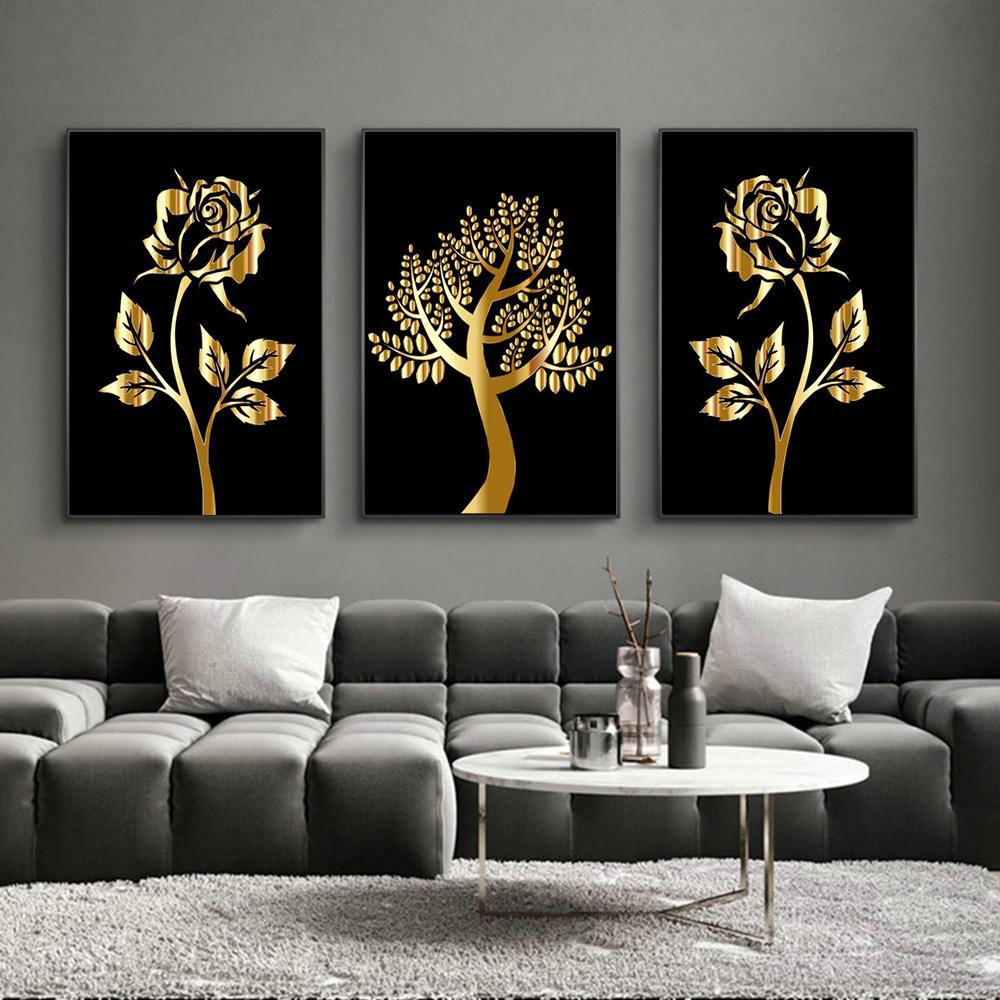 Абстрактное Золотое Цветочное Дерево Холст Картины Современные Роскошные Произведения Искусства Плакаты Печатает Сюрреализм Классические Настенные Картины Гостиная Украшения Дома