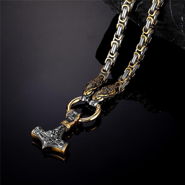 Мужские ожерелья с головой дракона, амулет викингов Vegvisir, кулон с скандинавскими рунами, якорь, смесь нержавеющей стали, золотая цепочка King, ювелирные изделия