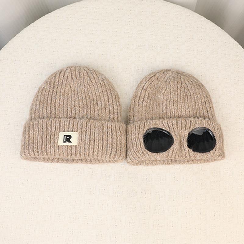 Winter velvet warm ear protection bag head hat women's outdoor cycling windproof pilot goggles knitted wool hat