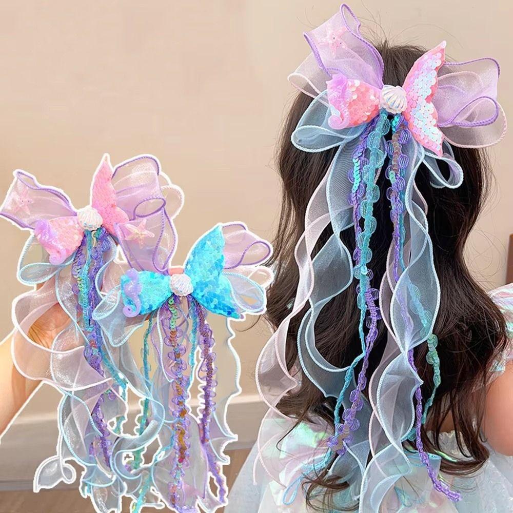 Children's Ribbons Hairpin Mermaid Barretes New Bow Hair Clips Hair Accessories