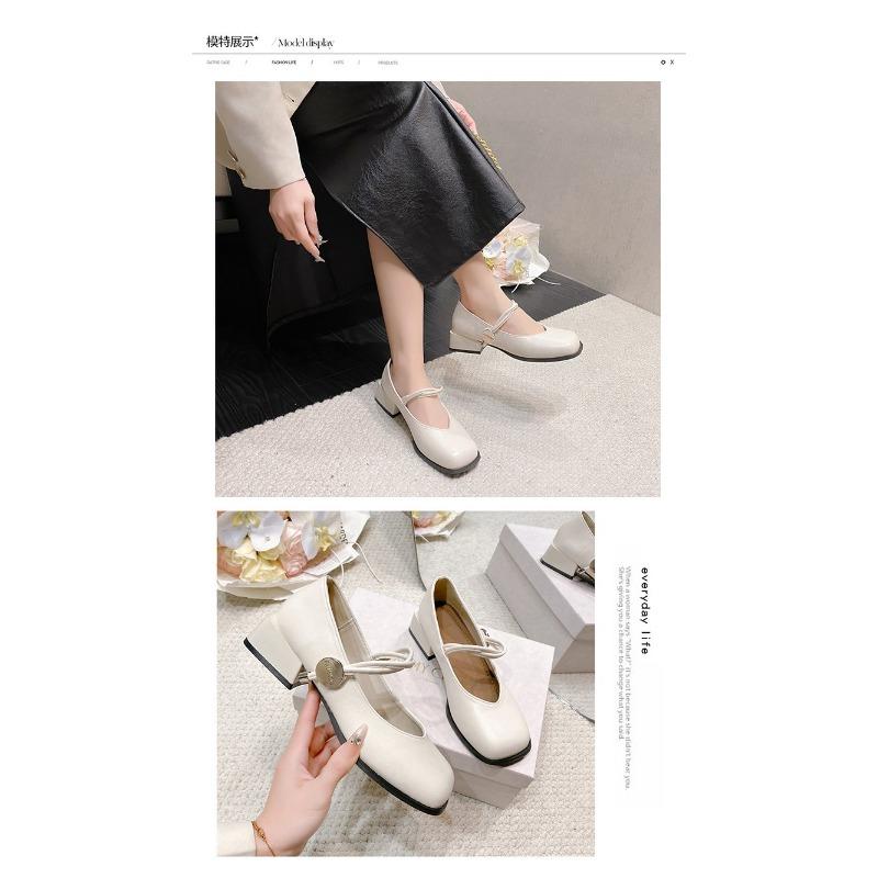Classic Retro White Mid Heel Pumps Chic Women's Round Head Square Heel Sandals Mary Jane Buckle Strap Block Heel Shoe For Women