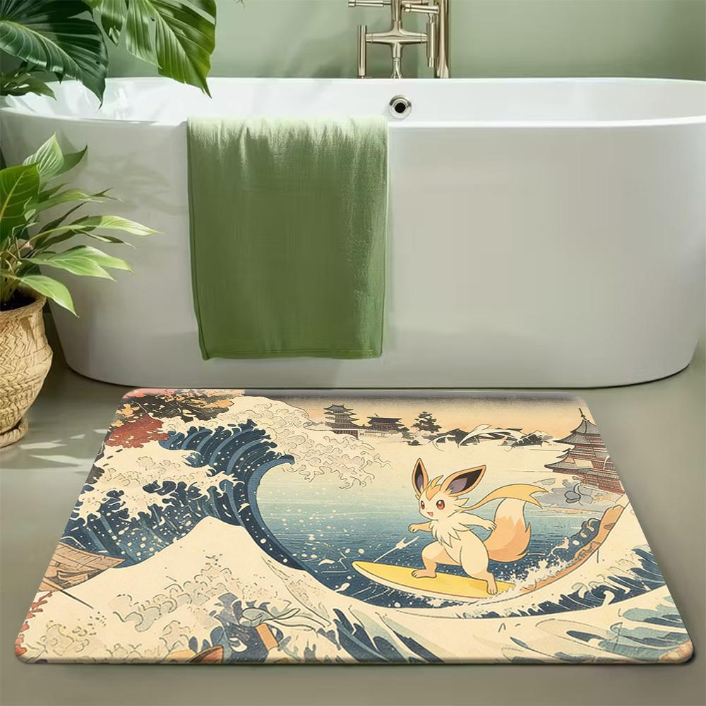 Pokemon Snorlax Pikachu and Starters Autumn Forest Print Doormat Anti-slip Absorbent Floor Mat for Home Entrance Bedroom Living