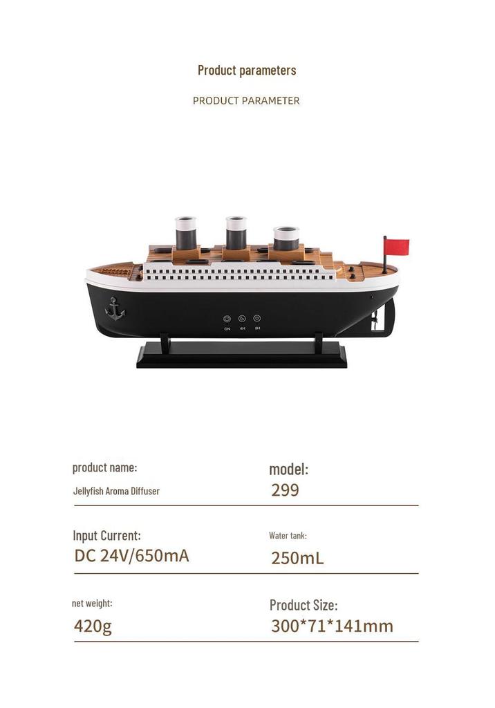Retro Steamboat Aromatherapy Ultrasonic Jellyfish Mist Humidifier