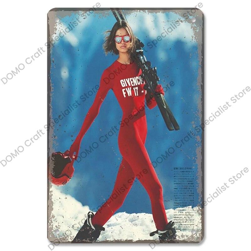 Лыжный спортивный плакат, винтажная металлическая табличка, знаки, горные лыжи, красота, металлическая жестяная пластина, ретро настенный декор для лыжного клуба, бара, паба, дома