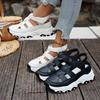 Women's Wide Width Platform Sneakers, Breathable Cutout Wedge Sports Shoes, Velcro Strap Height Increasing Casual Shoes