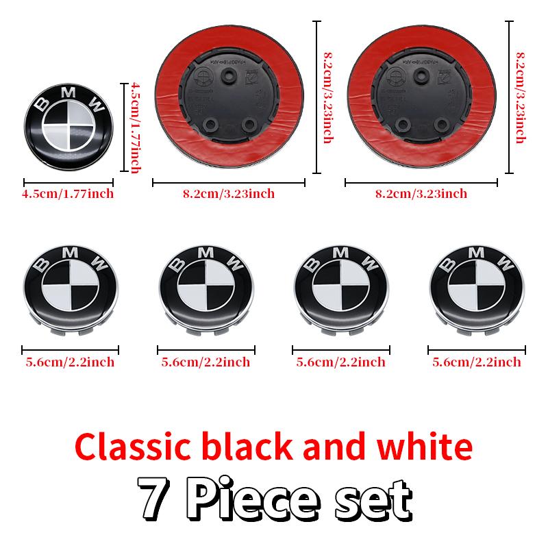Universal Base Black White Badge Set for BMW 7Pcs 68mm 56mm 82mm 74mm  Hood Trunk Wheel Steering Logo 7Pcs 2-Pin 3-Pin Clips Kit GX9