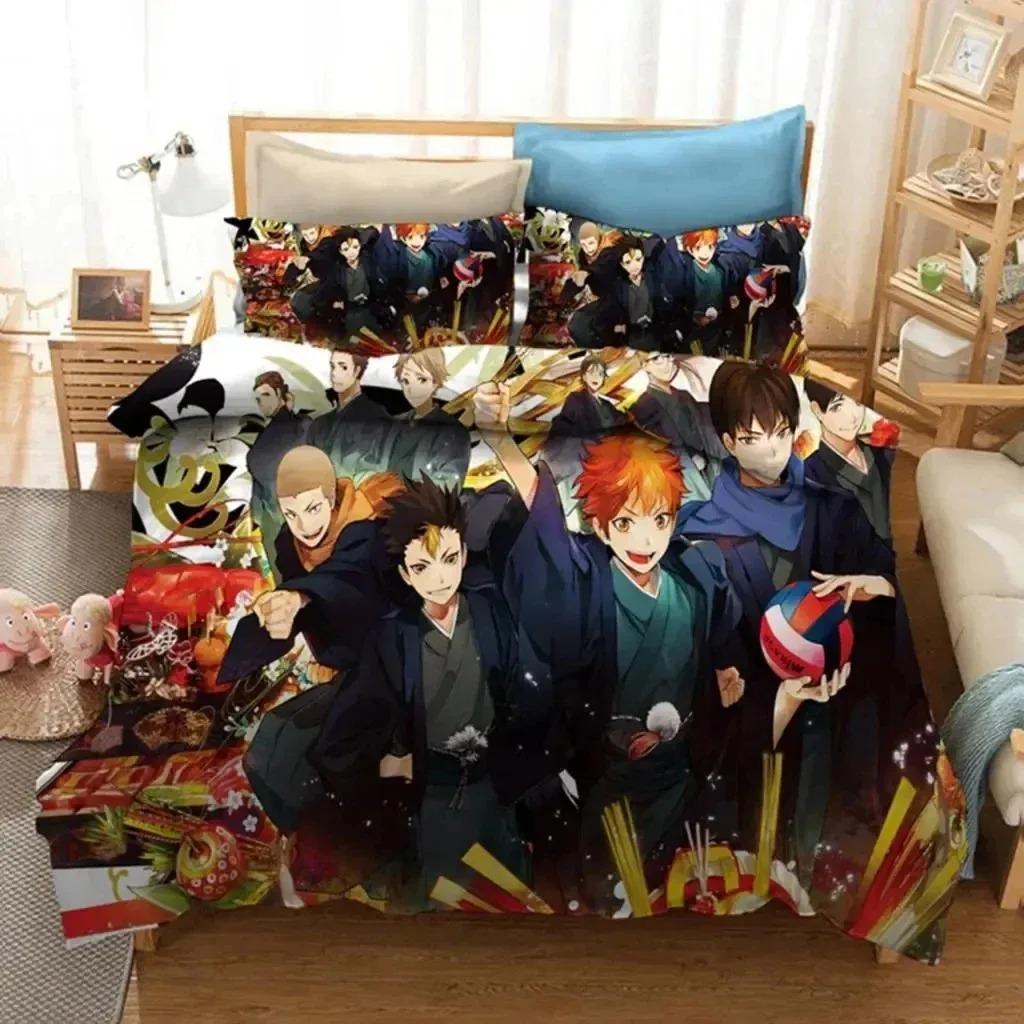 Комплект постельного белья с принтом в виде аниме Haikyuu и мультфильма «Волейбол», для мальчиков, пододеяльник, односпальный, двуспальный, роскошное постельное белье для детей и подростков, подарок