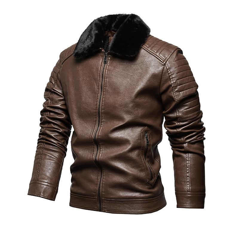 Новая кожаная мужская куртка из искусственной кожи с меховой подкладкой, мотоциклетная куртка с лацканами, мужская бархатная утепленная кожаная куртка, корейский слим