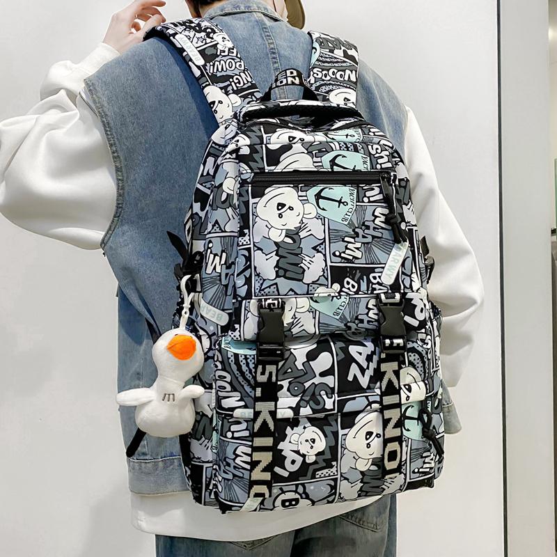 Middle School Student Schoolbag Women Cartoon Print Backpack Men Large Capacity Backpack