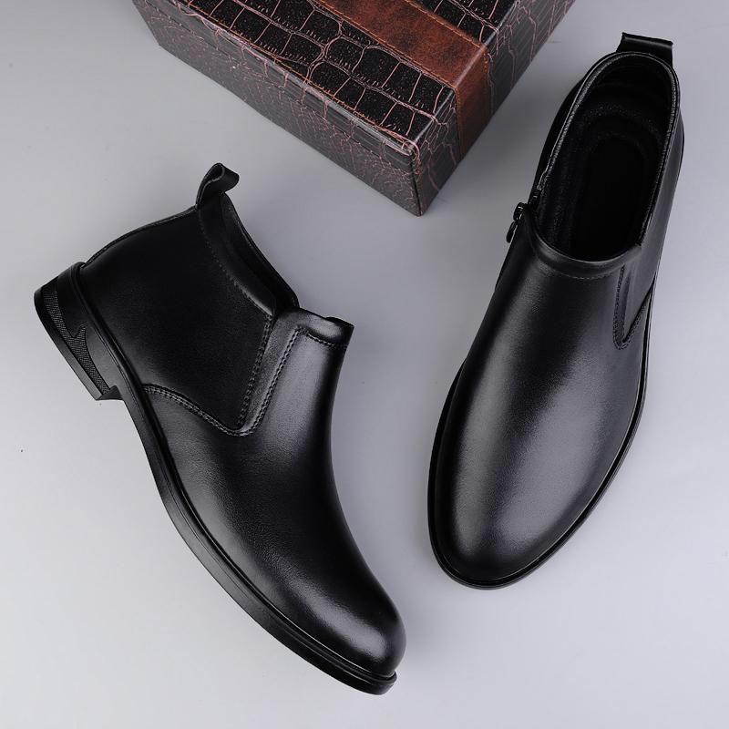 Зимние мужские ботинки из натуральной кожи Классические Высококачественные Ботильоны на молнии Новые Теплые с плюшевым мехом Высокие мужские Ботас